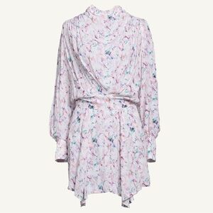 IRO Pink Pleated Mini Dress Bishop Sleeve Keyhole Size 34 (US 4)